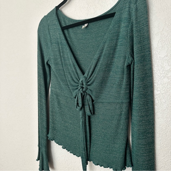 Intimately Free People Say When Bell Sleeve Blouse Top in Green Gold Medium - Picture 5 of 8
